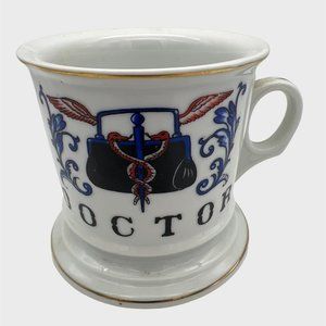 Vintage Doctor Shaving Mug Ceramic White & Gold Trim 3.75" Tall